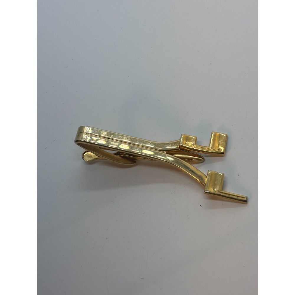 Vintage Tie Bar in Gold Tone with JL Detail MCM Men's Fashion Hickok